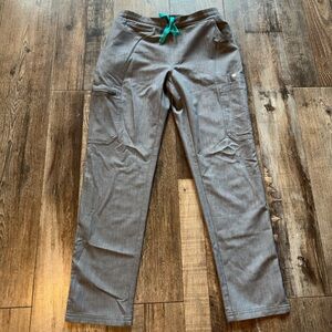 Figs Gray Straight Leg Pants with Teal Drawstring